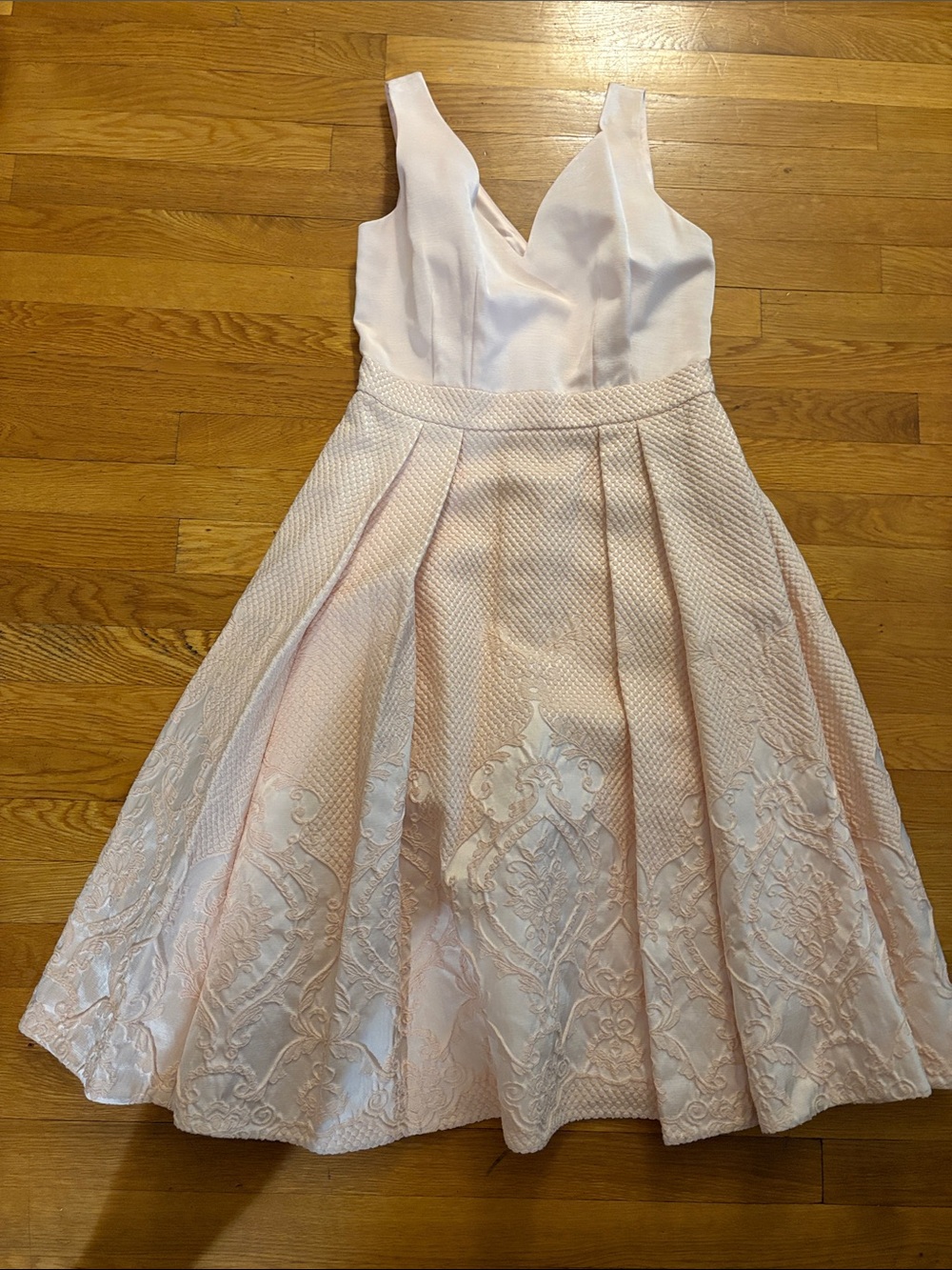 Pink Lace-Embroidered Fit & Flare Dress